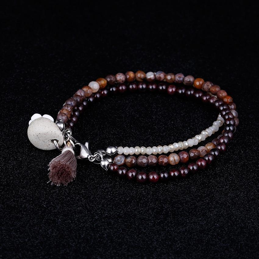 Genuine Garnet, Quartz & Agate HEALTH & HAPPINESS -3 Strand Stone Blend Bracelet