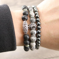 Thumbnail for 3/pc PROTECTION Set of Mens Hematite, Larvikite & Lava Stone Health Bracelets