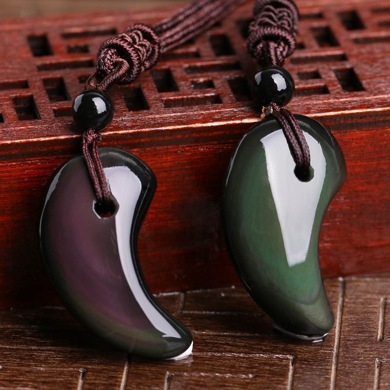 Natural Rainbow Obsidian Wolf Tooth  Amulet Pendant Necklace