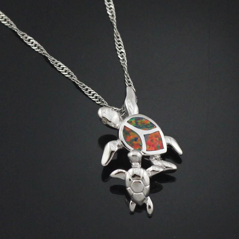 Mom and Baby Turtle Opal Necklace