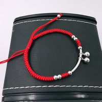 Thumbnail for 925 Sterling Silver PEACE Bells Lucky Red Rope Bracelet