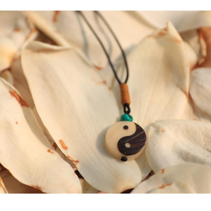 Hand carved Yin Yang Sign  Lucky Rope Necklace