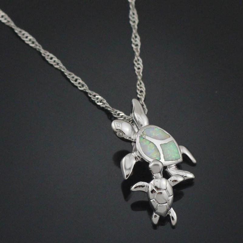 Mom and Baby Turtle Opal Necklace