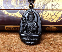 Thumbnail for Natural Black Obsidian Eight Patron Saint Buddha Pendant Necklace