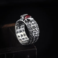 Thumbnail for Natural  Garnet & 925 Sterling Silver LUCKY PIXIU OM Mantra Ring