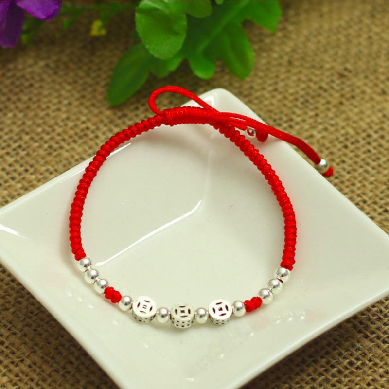 Sterling Silver Ancient Coins Attract ABUNDANCE Lucky Red Rope Bracelet