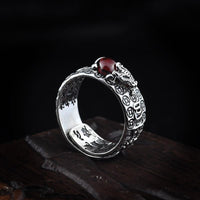 Thumbnail for Natural  Garnet & 925 Sterling Silver LUCKY PIXIU OM Mantra Ring