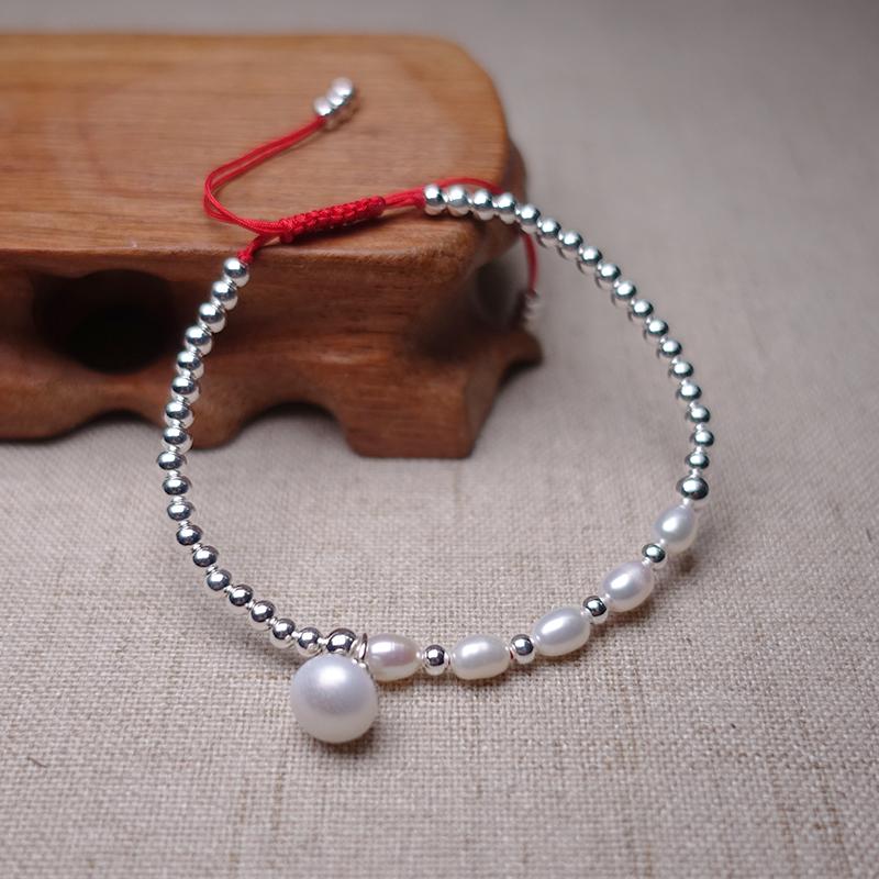 Freshwater Baroque Pearls & Silver INTEGRITY  Red Rope Bracelet