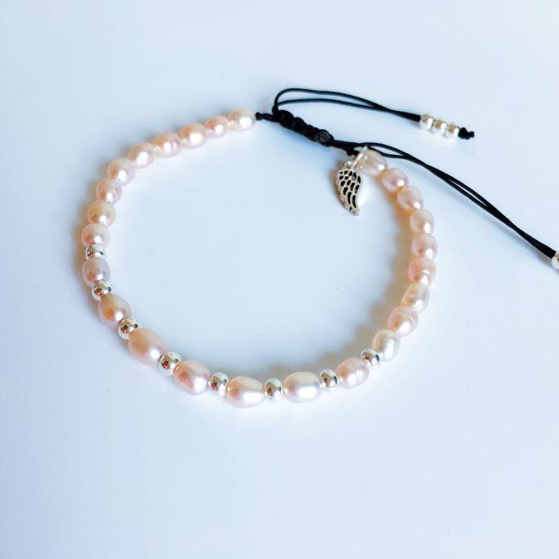 Freshwater Pink Baroque Pearls & Sterling Silver Wing SINCERITY Rope Bracelet