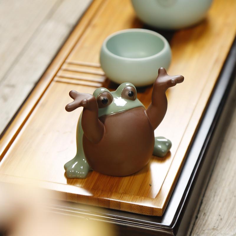 HandMade Cute Wee Lucky Frog Tea Pet Figurine-2 Styles