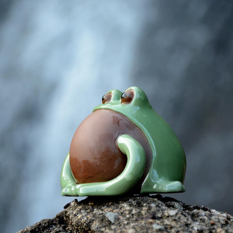 HandMade Cute Wee Lucky Frog Tea Pet Figurine-2 Styles