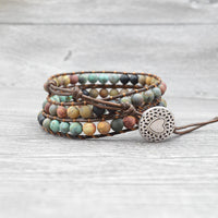 Thumbnail for Multi layer Natural Matte Jasper Stone & Leather Wrap HEALING Bracelet  IN STOCK USA