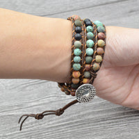 Thumbnail for Multi layer Natural Matte Jasper Stone & Leather Wrap HEALING Bracelet  IN STOCK USA