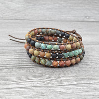 Thumbnail for Multi layer Natural Matte Jasper Stone & Leather Wrap HEALING Bracelet  IN STOCK USA