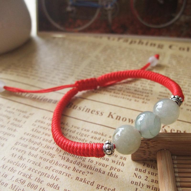 Burmese Jade HEALING Red Rope Bracelet with Silver Accents