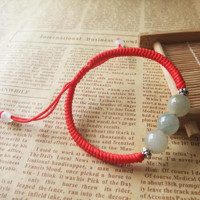 Burmese Jade HEALING Red Rope Bracelet with Silver Accents