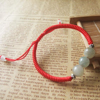 Thumbnail for Burmese Jade HEALING Red Rope Bracelet with Silver Accents