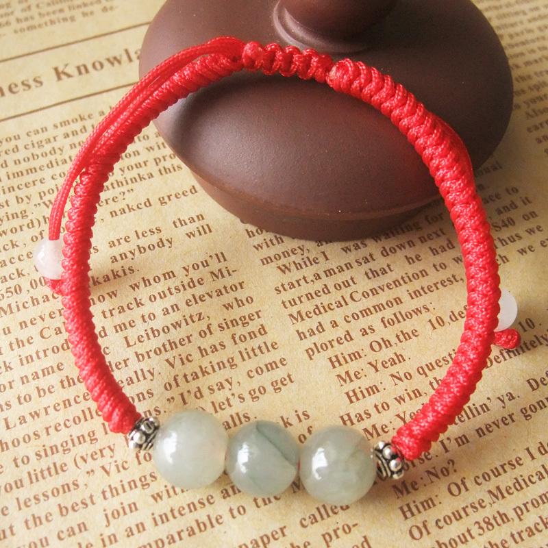 Burmese Jade HEALING Red Rope Bracelet with Silver Accents