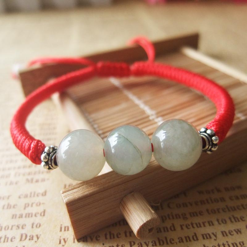 Burmese Jade HEALING Red Rope Bracelet with Silver Accents