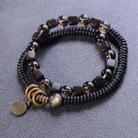 Thumbnail for Ethnic Tibetan Coconut,Ebony Wood & Smoky Citrine DETOXIFYING Dual Layer Bracelet