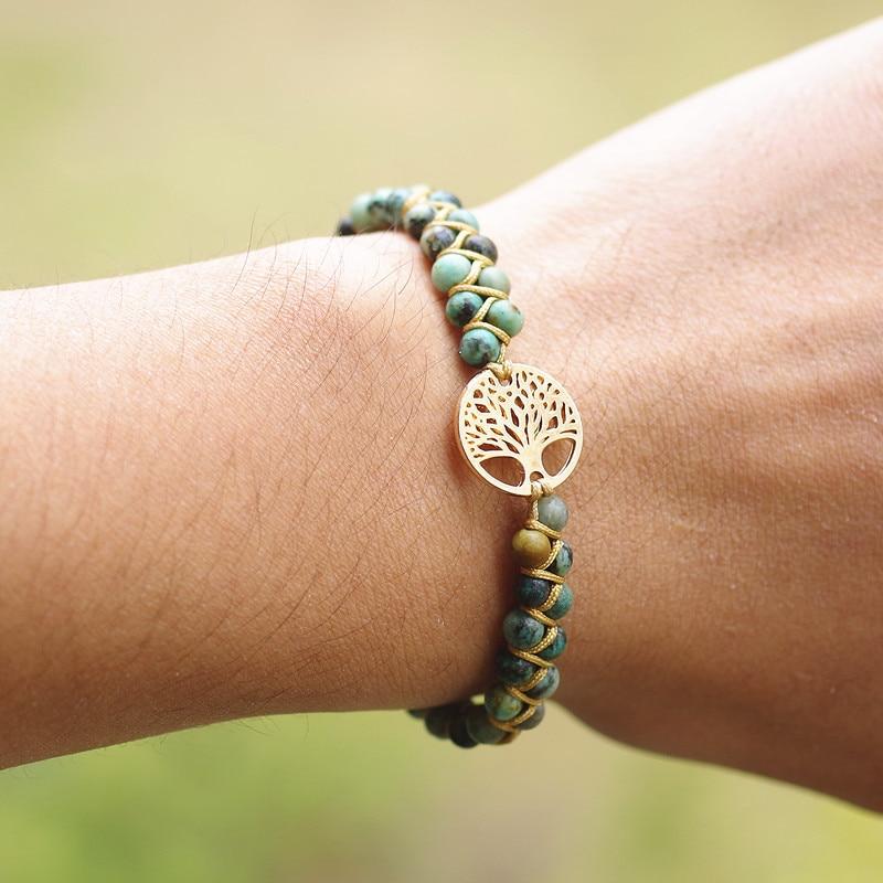 African Jasper with Tree of Life POSITIVITY Charm Bracelet-Men & Womens' Sizes