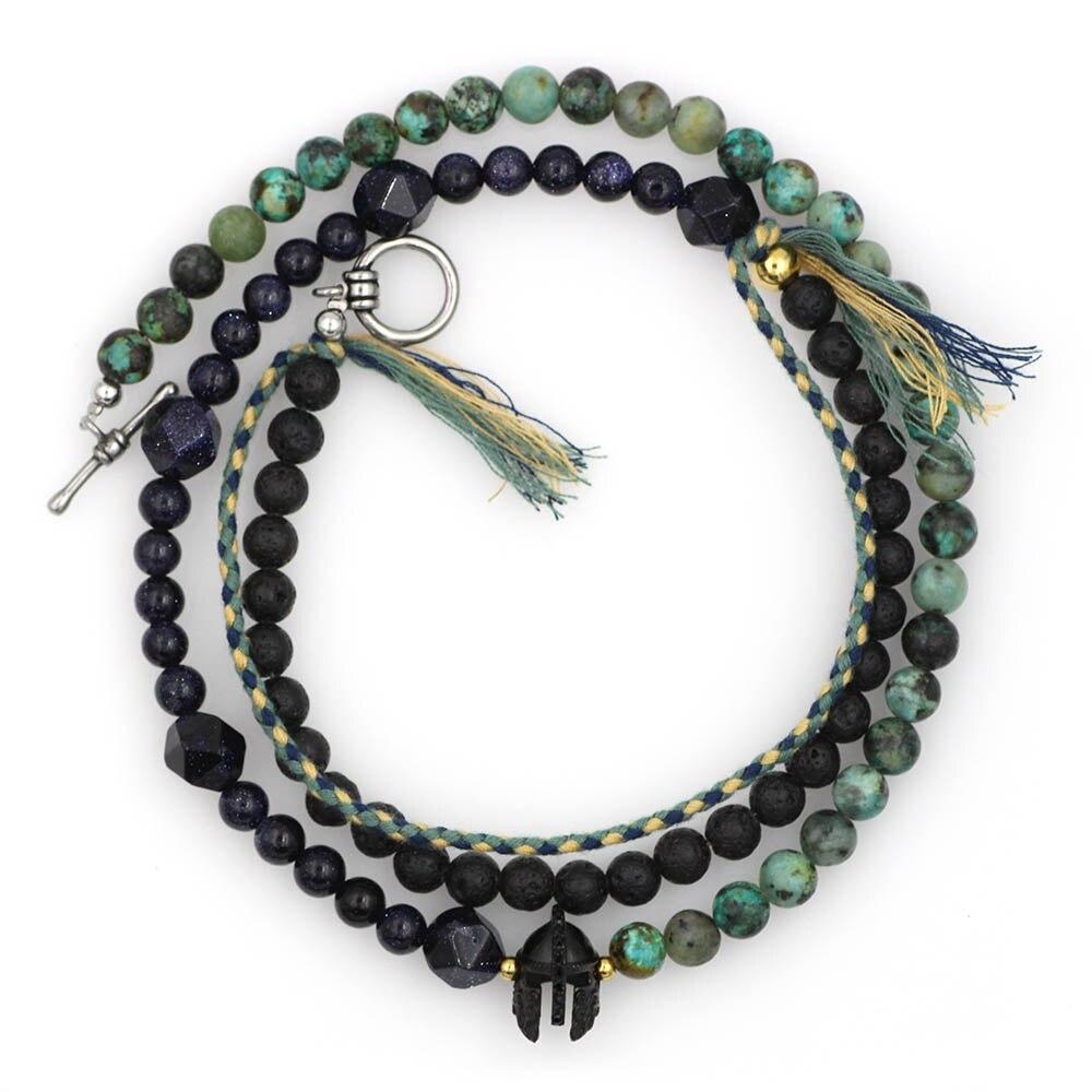 Stainless Steel, African Turquoise & Lava Stone SPARTAN SPIRIT Multi layer COURAGE Bracelet