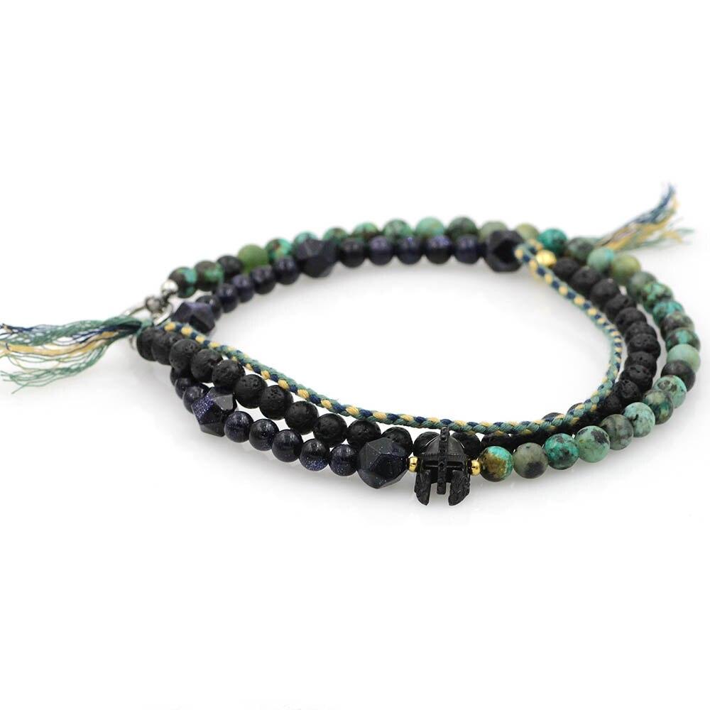 Stainless Steel, African Turquoise & Lava Stone SPARTAN SPIRIT Multi layer COURAGE Bracelet