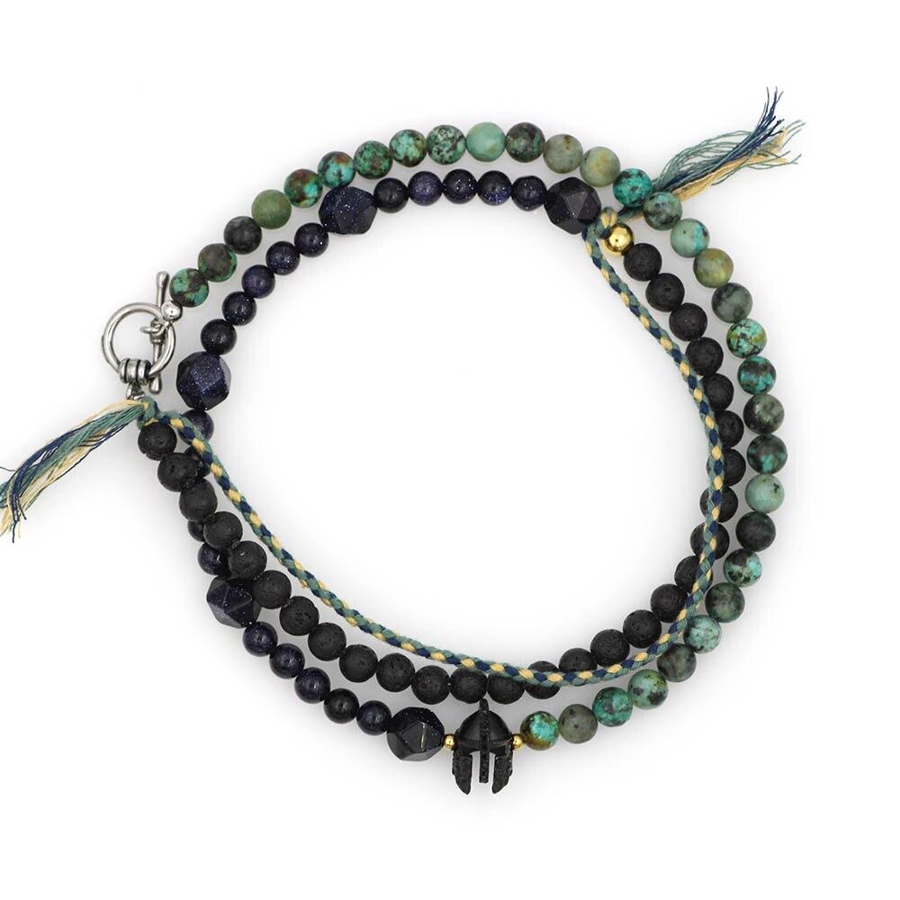 Stainless Steel, African Turquoise & Lava Stone SPARTAN SPIRIT Multi layer COURAGE Bracelet