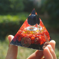 Thumbnail for 37-Handmade Obsidian & Red Coral Crystal Sphere 'OPTIMISM' ORGONITE Pyramid