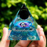 Thumbnail for #104-Handmade Buddha & Blue Quartz Crystal Sphere ' SELF-DISCIPLINE' ORGONITE Pyramid