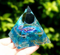 Thumbnail for #104-Handmade Buddha & Blue Quartz Crystal Sphere ' SELF-DISCIPLINE' ORGONITE Pyramid