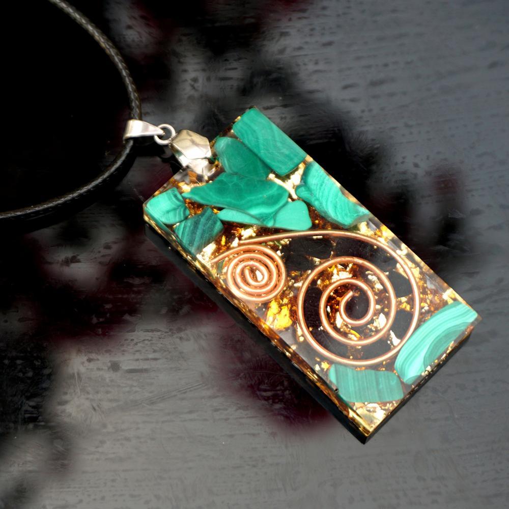 55-Handmade Black Tourmaline & Malachite 'GOOD VIBES' ORGONITE Necklace