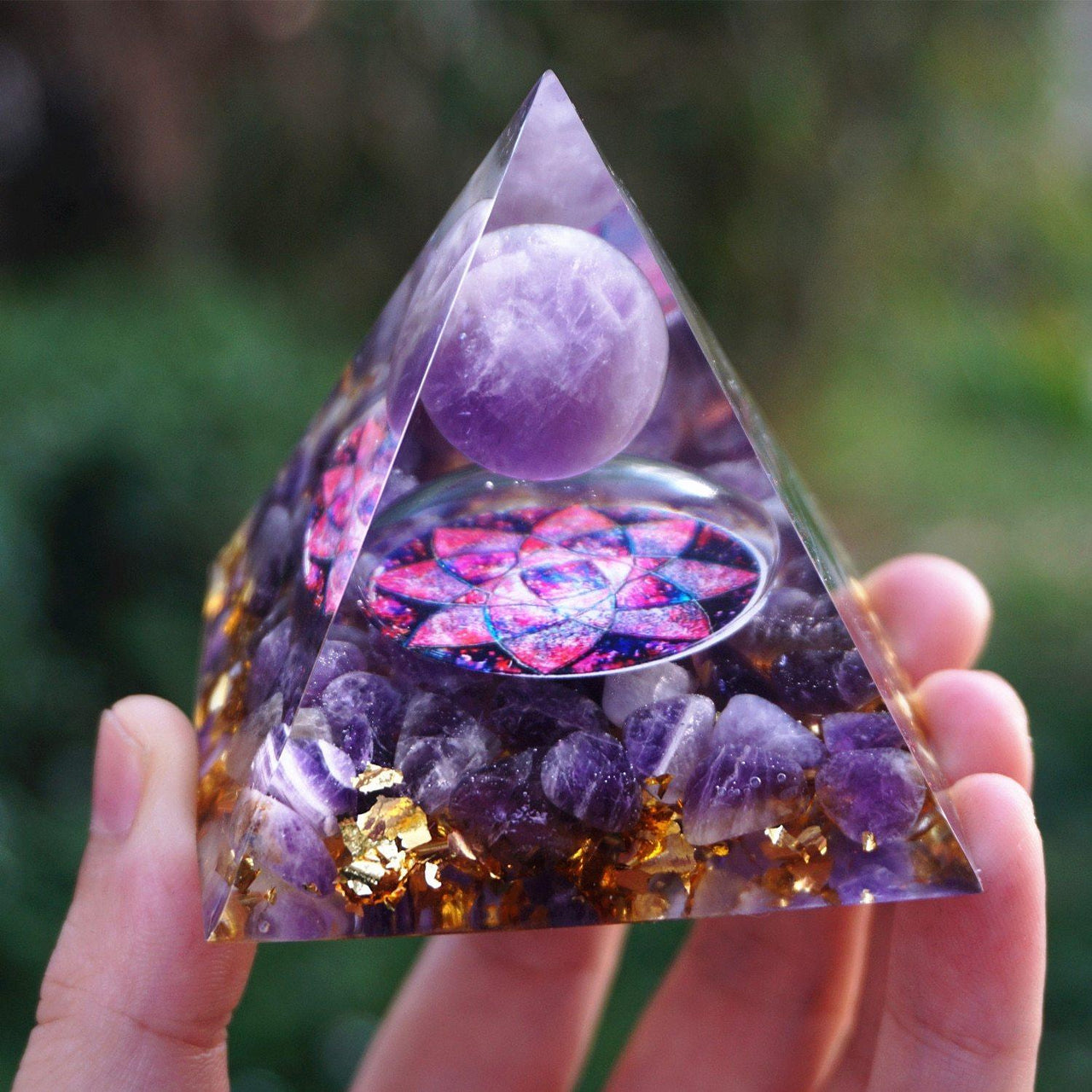 #9-Handmade Amethyst Crystal Sphere 'PURIFYING' ORGONITE Pyramid