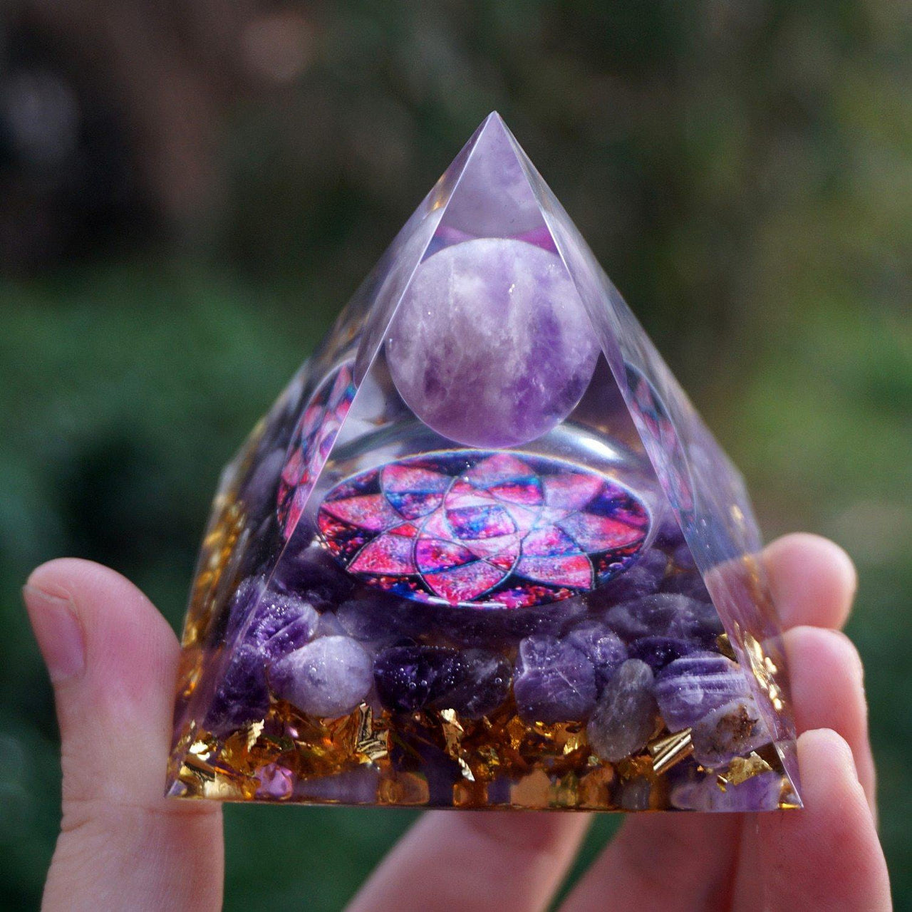 #9-Handmade Amethyst Crystal Sphere 'PURIFYING' ORGONITE Pyramid