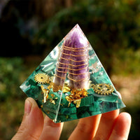 Thumbnail for #163-Handmade Amethyst Point & Malachite 'MANIFESTATION' ORGONITE Pyramid
