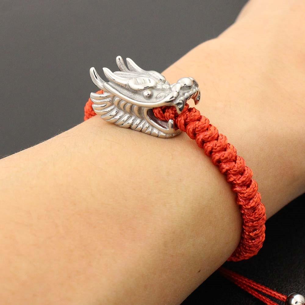 Men's Stainless Steel Dragon Head & Braided Rope STRENGTH Bracelet