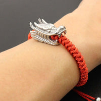 Thumbnail for Men's Stainless Steel Dragon Head & Braided Rope STRENGTH Bracelet