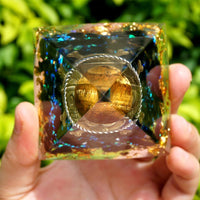 Thumbnail for #105-Handmade Obsidian & Tiger Eye Silver Ring Crystal Sphere 'COURAGE' ORGONITE Pyramid