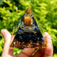 Thumbnail for #105-Handmade Obsidian & Tiger Eye Silver Ring Crystal Sphere 'COURAGE' ORGONITE Pyramid