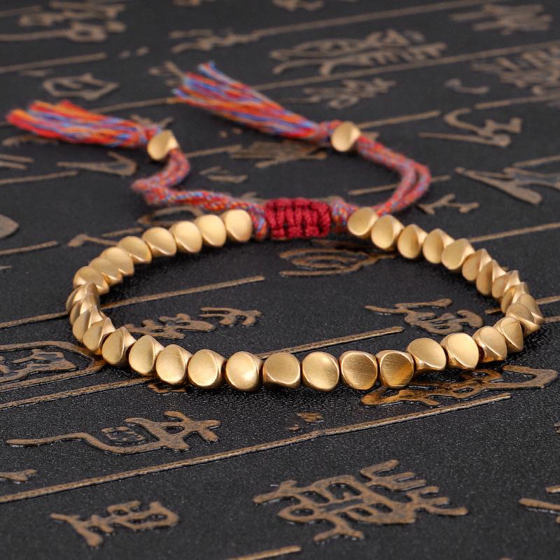 Handmade Tibetan Buddhist Braided Cotton & Full Copper Bead Lucky Rope 'BELIEF' Bracelet