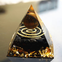 Thumbnail for 45-Handmade Tiger Eye & Obsidian Crystal Sphere 'FOCUS & GROUNDING' ORGONITE Pyramid