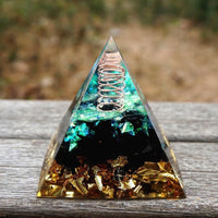 Thumbnail for #72-Handmade Clear Quartz & Obsidian Crystal Point 'VITAL ENERGY ' ORGONITE Pyramid