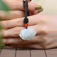 Thumbnail for Handmade Carved Bodhi Root Lotus Flower Pendant Necklace