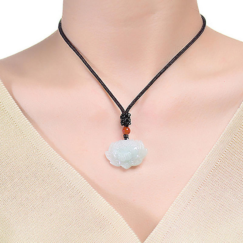 Handmade Carved Bodhi Root Lotus Flower Pendant Necklace