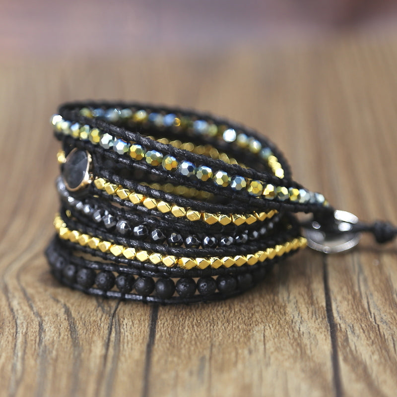 Harmony Black Lava Stone And Hematite Wrap Bracelet