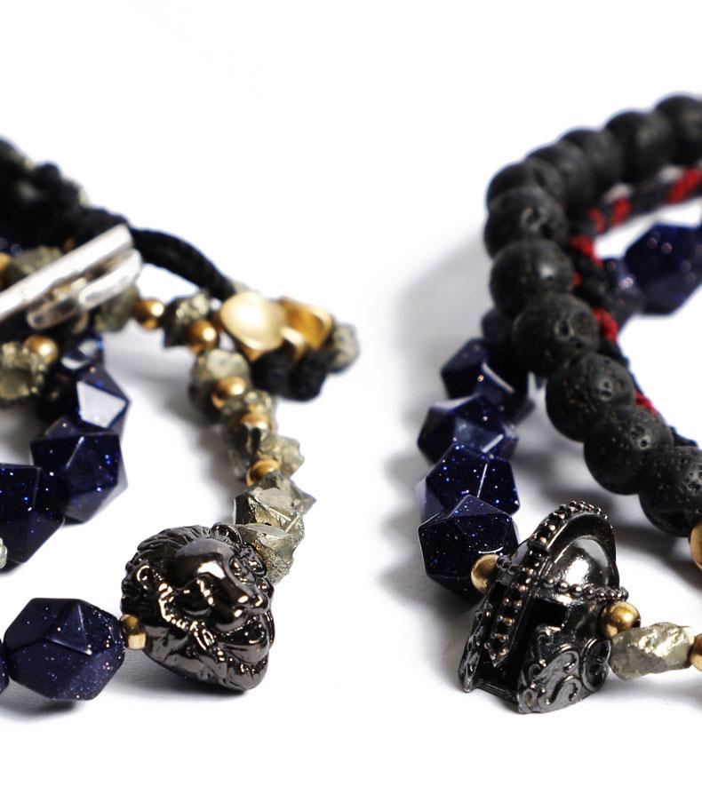 Blue Sandstone ,Lava Stone, Braid & Pyrite Stone 'NEVER GIVE UP' Spartan Spirit Wrap Bracelet