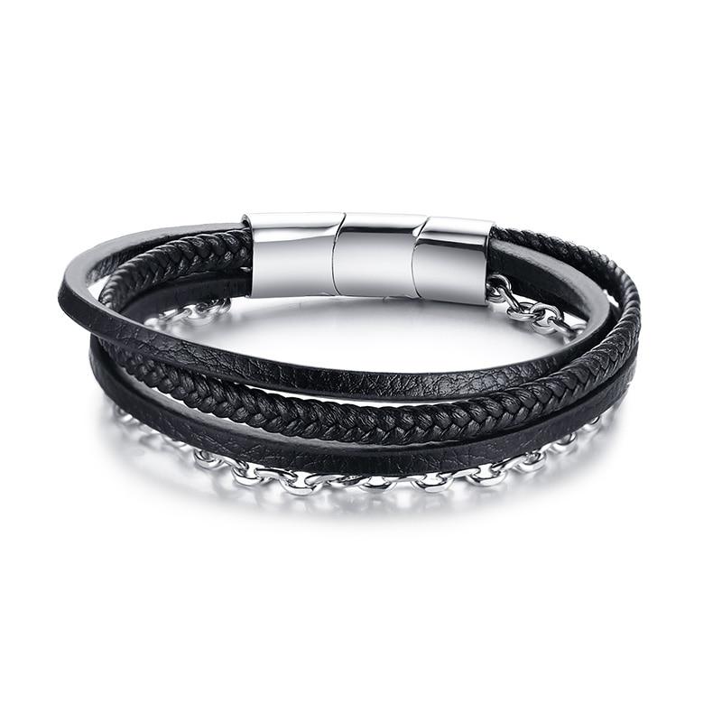 Classic & Timeless- Minimalist Titanium Steel & Genuine Leather 4 Layer Wrap Bracelet-