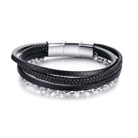 Thumbnail for Classic & Timeless- Minimalist Titanium Steel & Genuine Leather 4 Layer Wrap Bracelet-