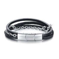 Thumbnail for Classic & Timeless- Minimalist Titanium Steel & Genuine Leather 4 Layer Wrap Bracelet-