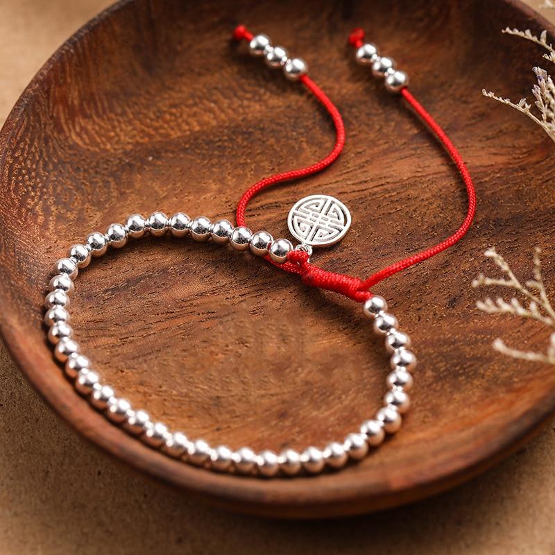 925 Sterling Silver Beads Lucky Red Rope with MONEY Charm